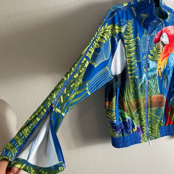 Sassy Jones Womens Large Tropical Birds Zip Jacket Zipper Sleeves Stretch - Picture 11 of 14